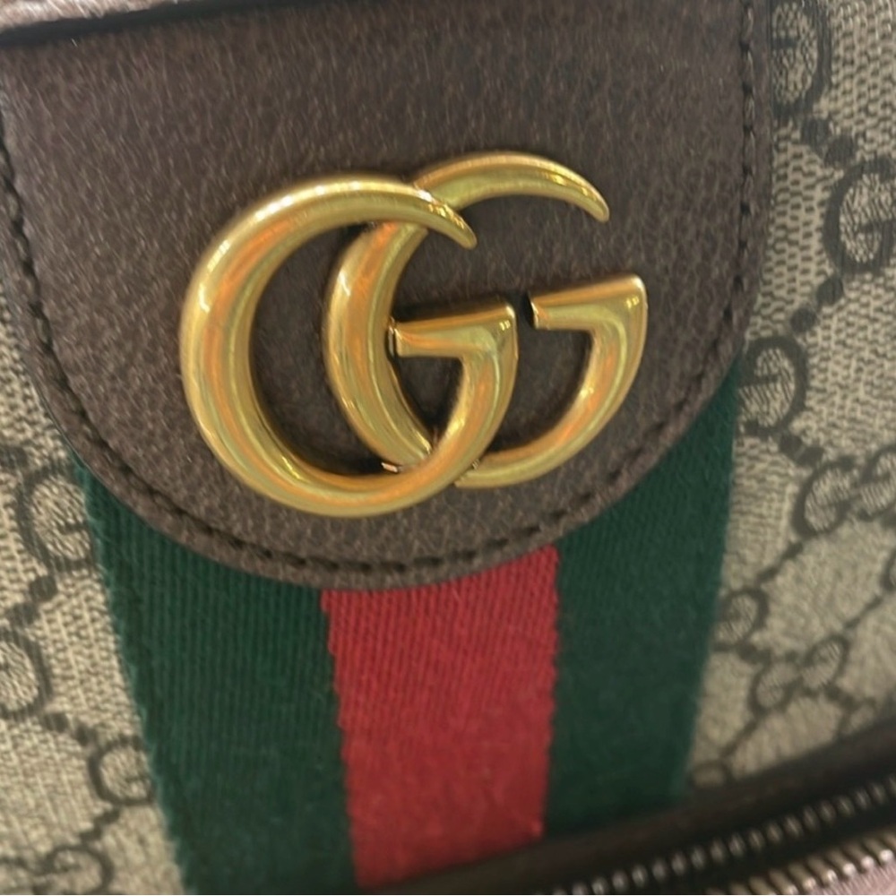 Gucci Monogram Backpack with Gold and Red Accents - Picture 4 of 10